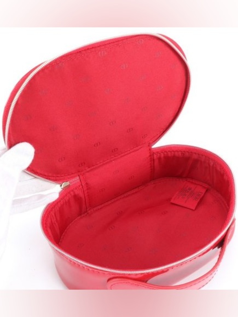 Dior Coral-Red Oval Top-Handle Cosmetic Case - Picture 4 of 8